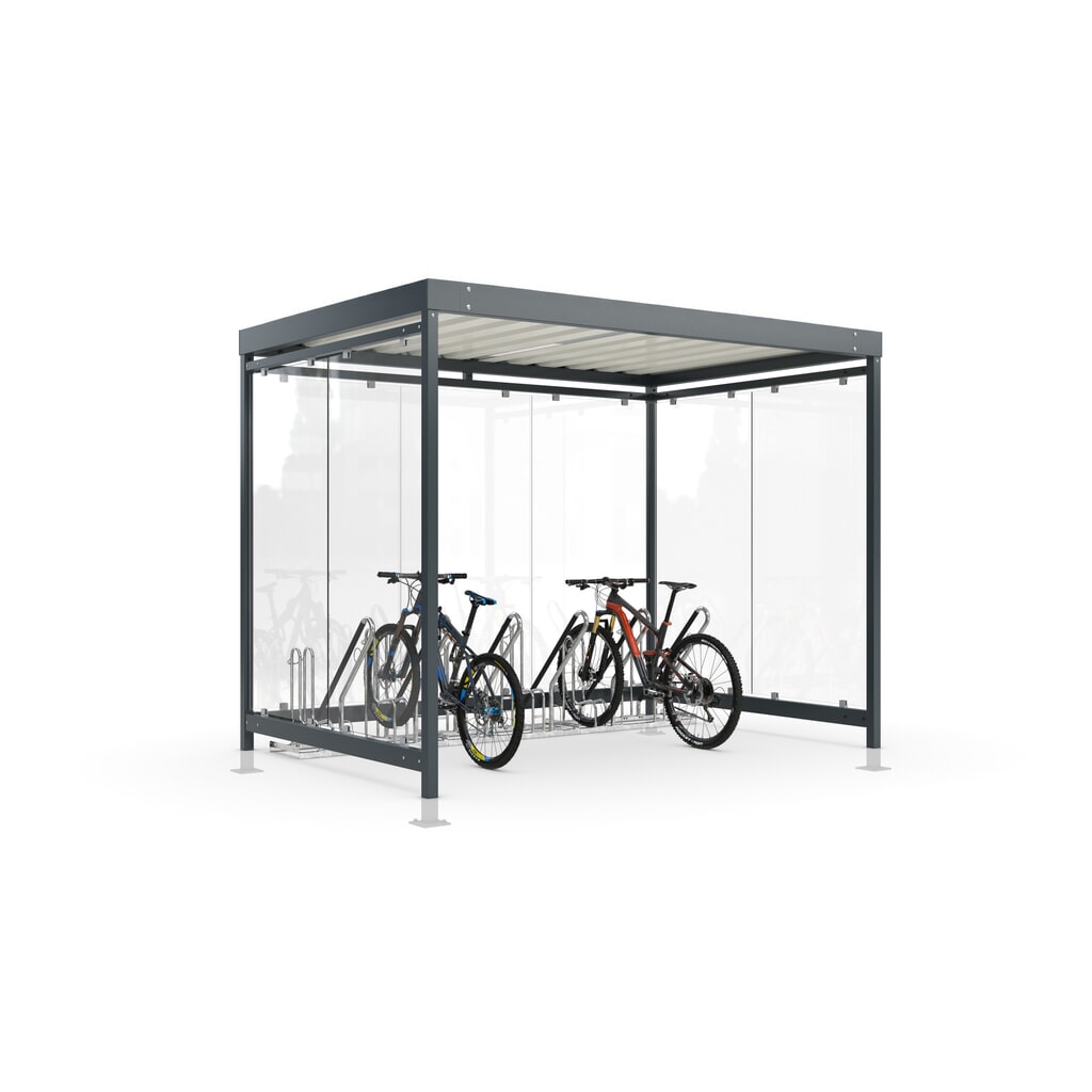 wsm® abri à vélos Professional Köln, vitrage ESG, éclairage intégré, en kit, pour 6 vélos, H x l x P 2440 mm x 3180 mm x 2165 mm Illustration du produit: wsm® abri à vélos Professional Köln, vitrage ESG, éclairage intégré, en kit, pour 6 vélos, H x l x P 2440 mm x 3180 mm x 2165 mm