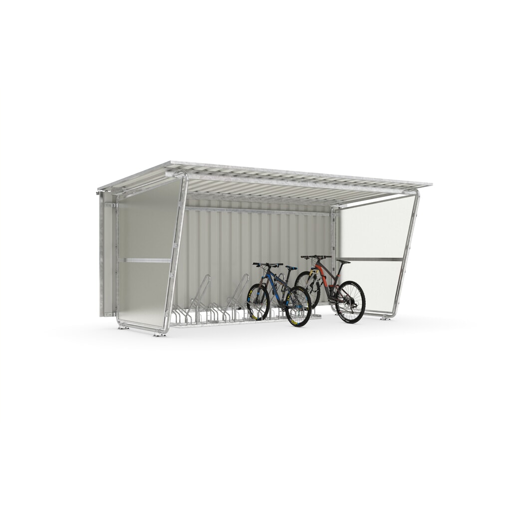 Illustration du produit: wsm® abri à vélos Siegen, toit monopente en tôle trapézoïdale, pour 8 vélos