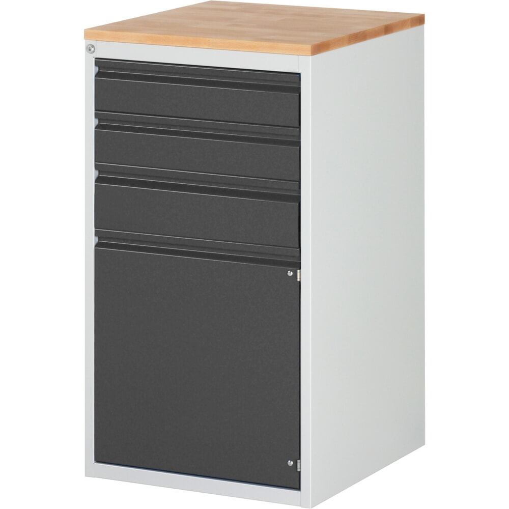 Illustration du produit: Steinbock® armoire à tiroirs Selection, plateau de travail en hêtre massif, H x l x P 1 035 x 580 x 650 mm, 3 tiroirs, 1 porte, gris anthracite