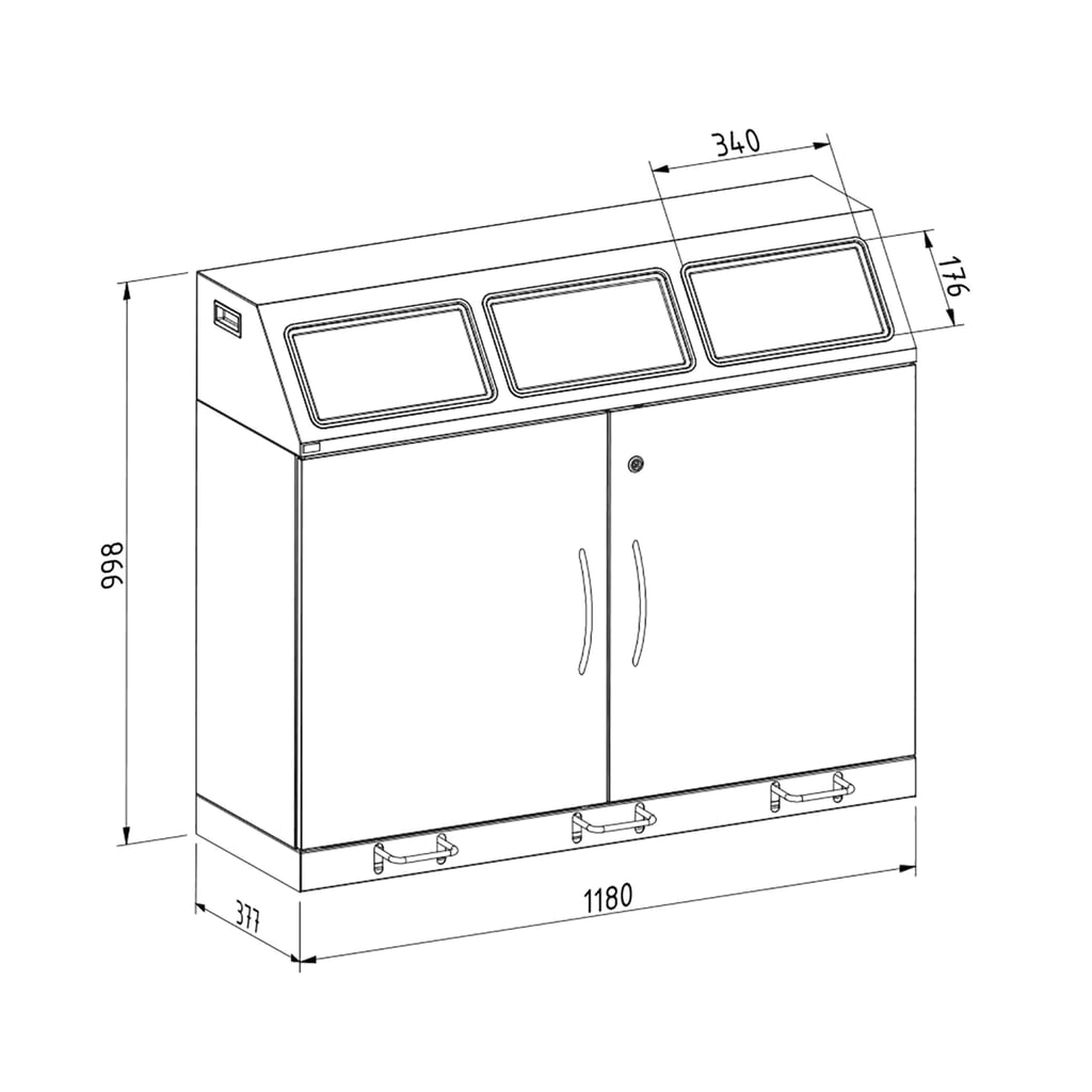 Collecteur de recyclage stumpf®, 3x 70 litres, avec porte battante et cuve intérieure N° de l'image du produit 2 : Collecteur de recyclage stumpf®, 3x 70 litres, avec porte battante et cuve intérieure