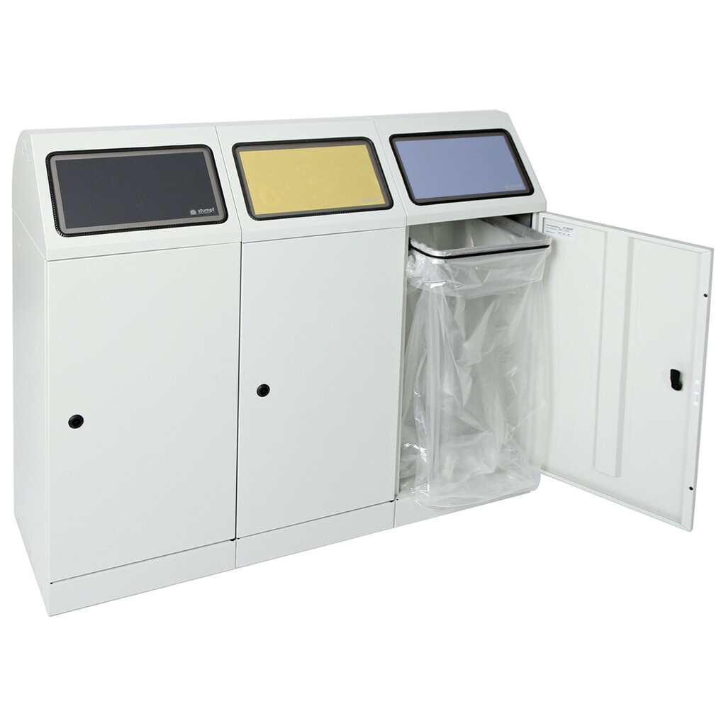 N° de l'image du produit 2 : Collecteur de recyclage stumpf®, 3x 70 litres, avec porte battante et support pour sac poubelle