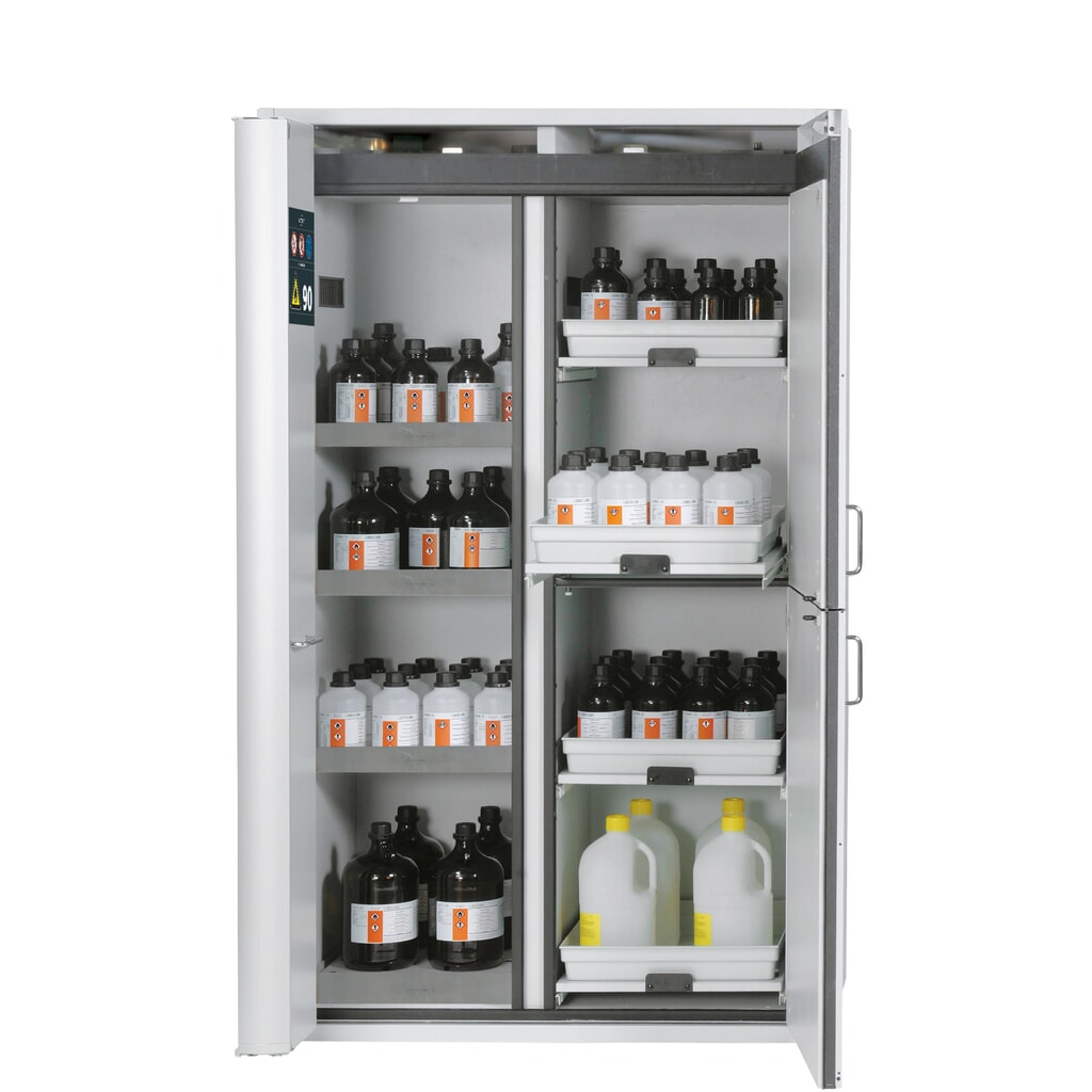 Illustration du produit: Asecos® Armoire combinée K-PHOENIX-90, HxLxP 1,969 x 1,197 x 617 mm, acier inoxydable : 3 vans Plateau intermédiaire, 1 tôle perforée, 1 bac de sol, 4 tiroirs avec plateau en PP