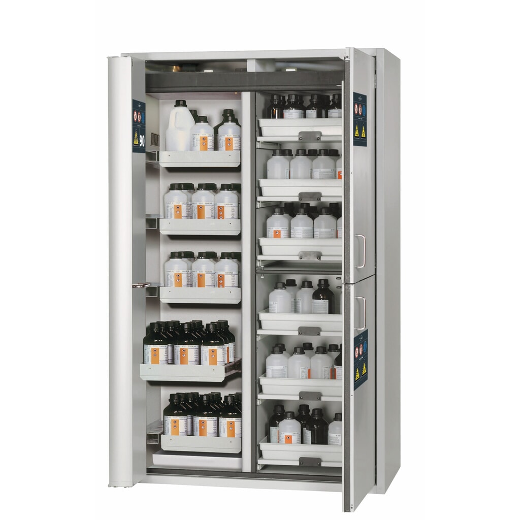 N° de l'image du produit 1 : Asecos® Armoire combinée K-PHOENIX-90, HxLxP 1,969 x 1,197 x 617 mm, Tôle d'acier : 6x plateau coulissant, 1x plateau de plancher, 6x rallonges d'Tablette avec plateau en PP