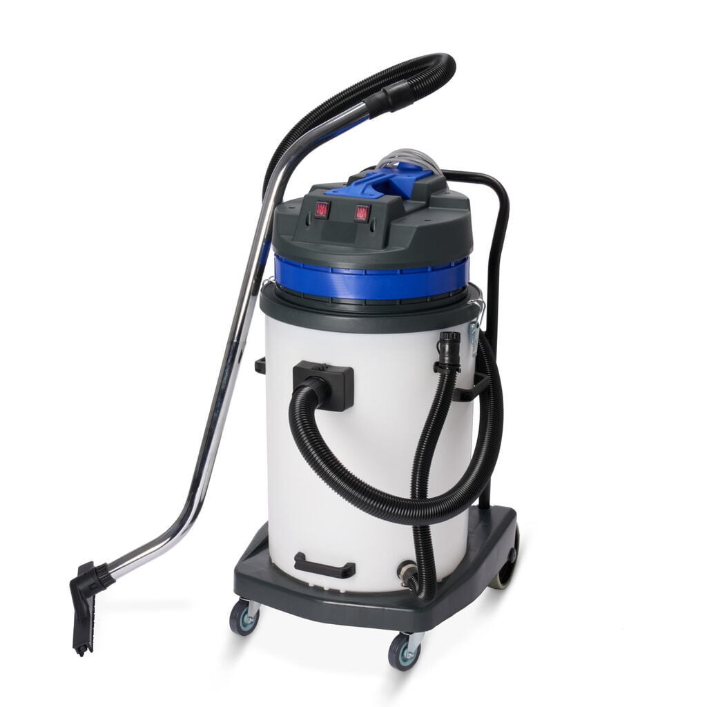 Aspirateur industriel HEMMDAL, eau + poussière, cuve en plastique, 2 000 W, 70 l, châssis basculant, dossier de poussée, tuyau de vidange N° de l'image du produit 1 : Aspirateur industriel HEMMDAL, eau + poussière, cuve en plastique, 2 000 W, 70 l, châssis basculant, dossier de poussée, tuyau de vidange