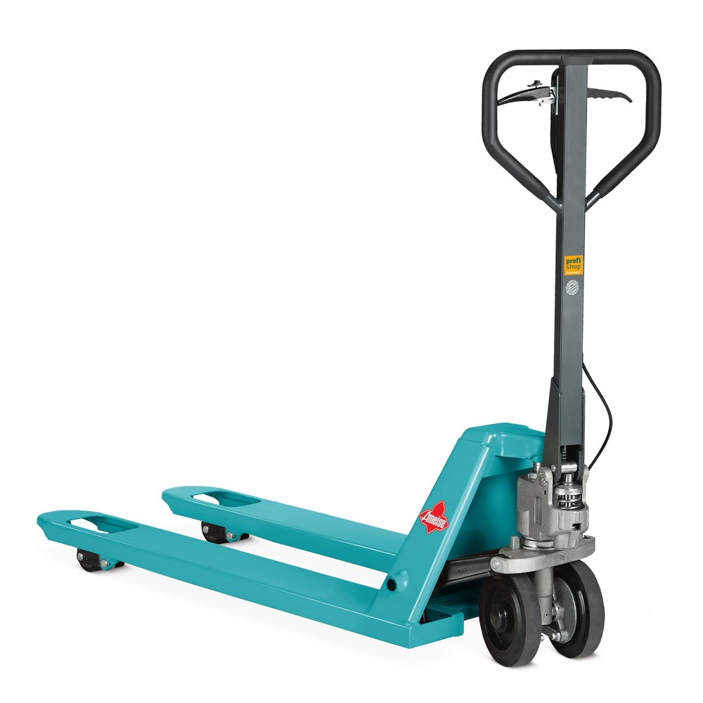 Illustration du produit: Transpalette manuel Ameise® PTM 2.5 avec frein à main, capacité de charge 2 500 kg, longueur des fourches 1 150 mm, caoutchouc plein / polyuréthane, galets tandem