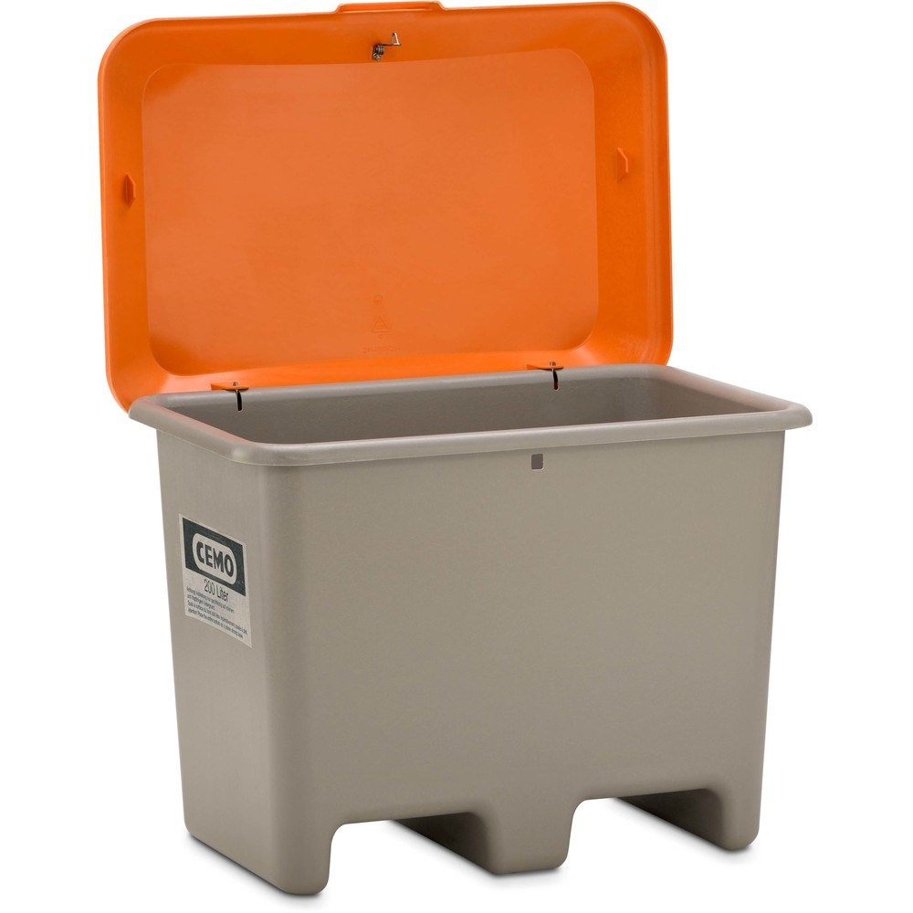 Numéro de l'image du produit 3: Bac à sel CEMO, gris/orange, 200 litres, avec entrées de fourche