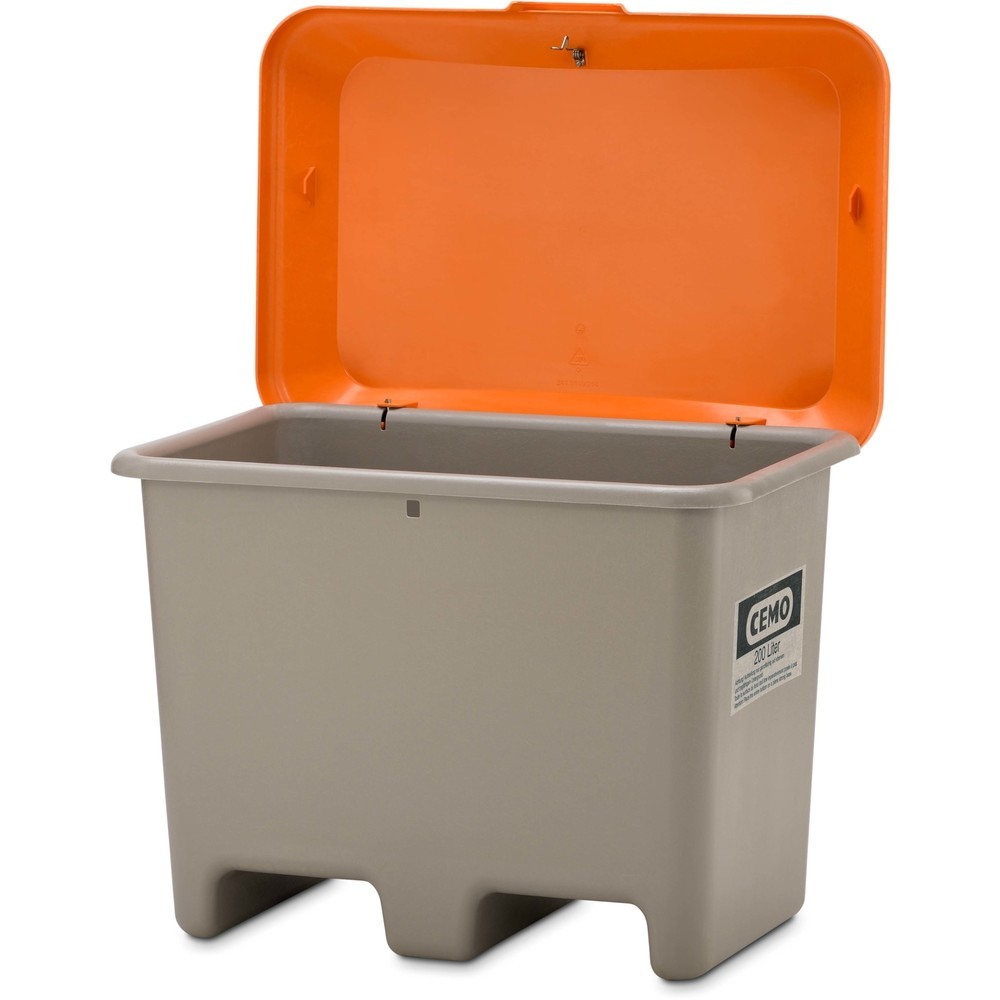 Numéro de l'image du produit 4: Bac à sel CEMO, gris/orange, 200 litres, avec entrées de fourche