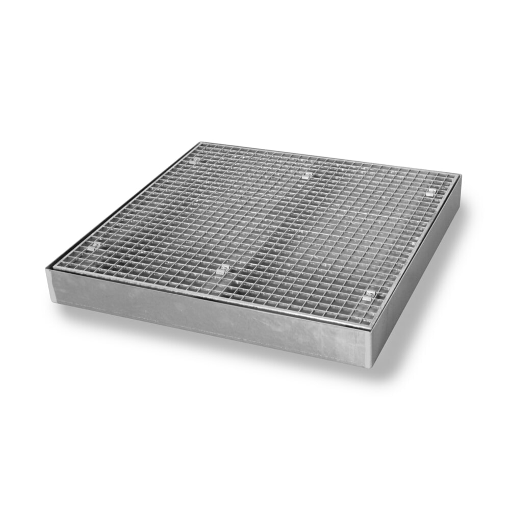 Bac collecteur plat en acier, capacité de charge 6 500 kg/m², H x l x P 118 x 1 000 x 1 000 mm Illustration du produit: Bac collecteur plat en acier, capacité de charge 6 500 kg/m², H x l x P 118 x 1 000 x 1 000 mm
