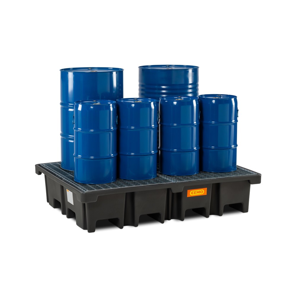 Numéro de l'image du produit 2: Bac collecteur pour palettes CEMO 425/4, pour 2 palettes 1 200 x 800 mm transversal, contenance 425 l, avec grille en acier