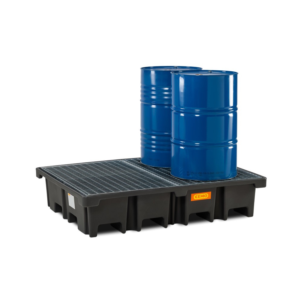 Numéro de l'image du produit 3: Bac collecteur pour palettes CEMO 425/4, pour 2 palettes 1 200 x 800 mm transversal, contenance 425 l, avec grille en acier