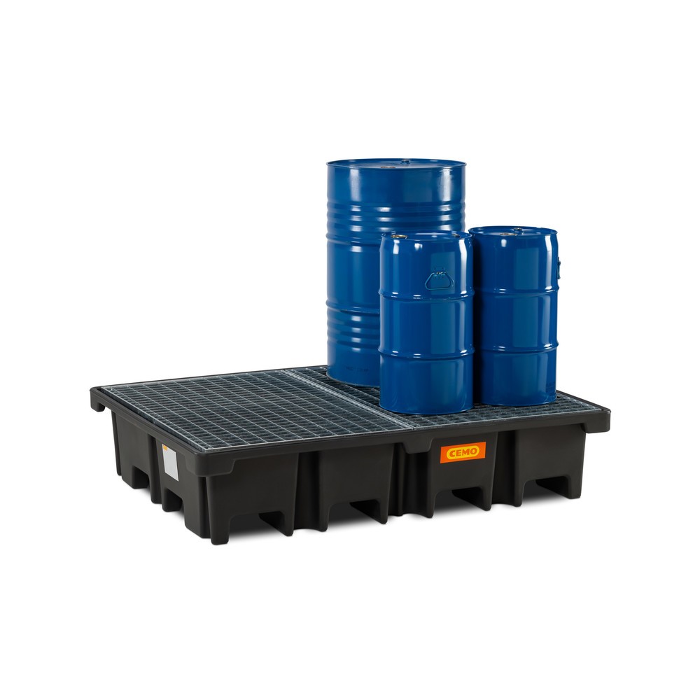 Numéro de l'image du produit 4: Bac collecteur pour palettes CEMO 425/4, pour 2 palettes 1 200 x 800 mm transversal, contenance 425 l, avec grille en acier