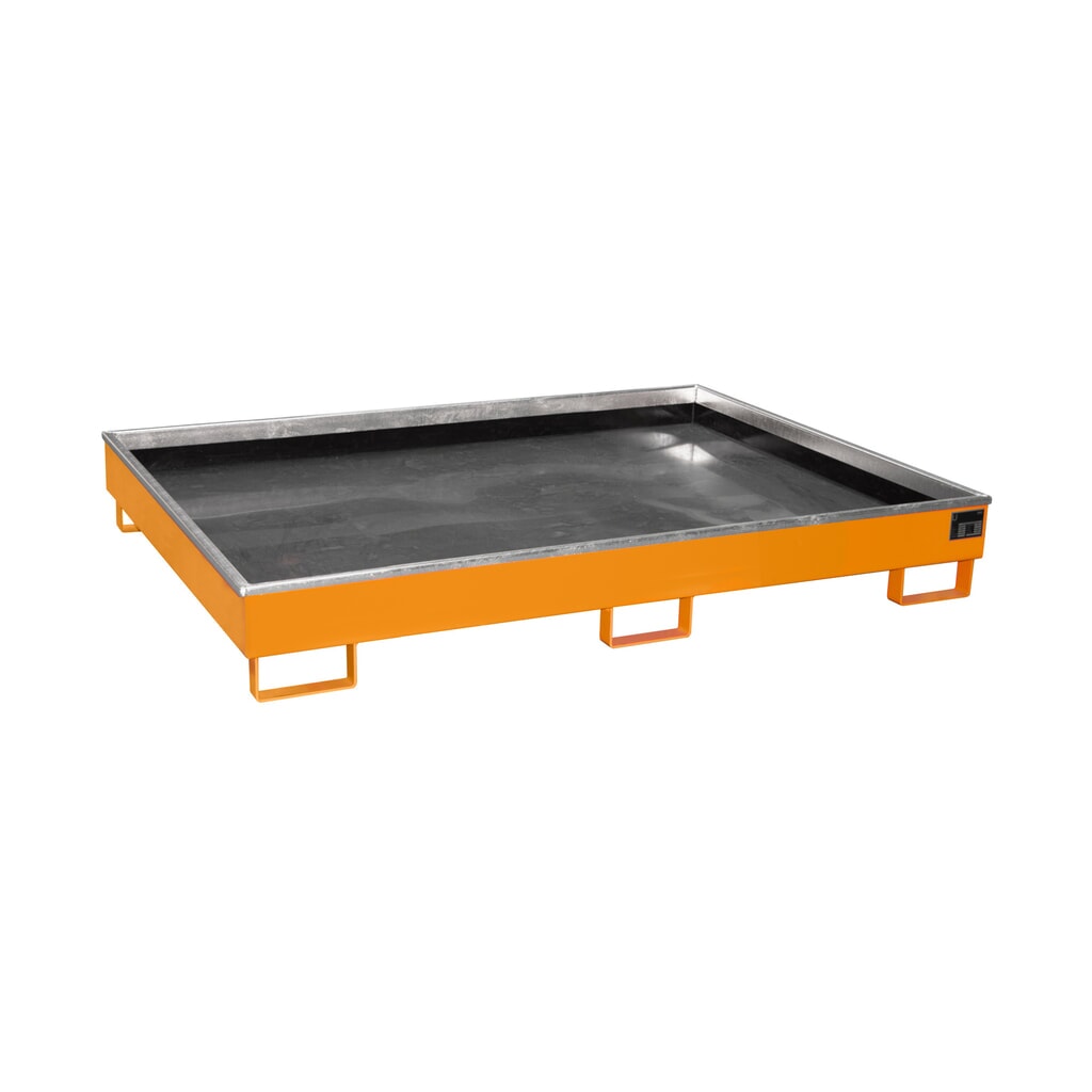 Bauer® bac de rétention pour rayonnage en acier avec insert en polyéthylène (PE) RW 1800 PE, peint, jaune-orange Illustration du produit: Bauer® bac de rétention pour rayonnage en acier avec insert en polyéthylène (PE) RW 1800 PE, peint, jaune-orange