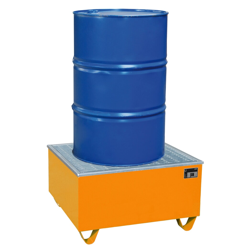Bauer® bac de rétention en acier AW-1/polyéthylène (PE), peint, jaune-orange N° de l'image du produit 2 : Bauer® bac de rétention en acier AW-1/polyéthylène (PE), peint, jaune-orange