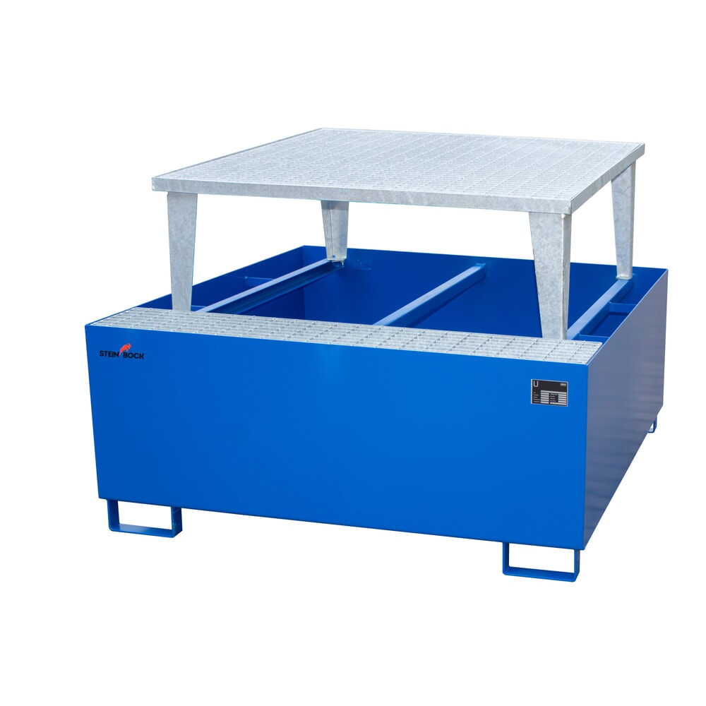 Numéro de l'image du produit 1: Bac de rétention Steinbock® en acier pour 1 cuve KTC/IBC, avec kit de remplissage, bleu