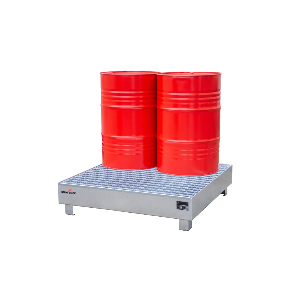 Steinbock® bac de rétention , 4 x 200 l, H x l x P 285 x 1 200 x 1 200 mm, grille incluse, galvanisé à chaud N° de l'image du produit 4 : Steinbock® bac de rétention , 4 x 200 l, H x l x P 285 x 1 200 x 1 200 mm, grille incluse, galvanisé à chaud