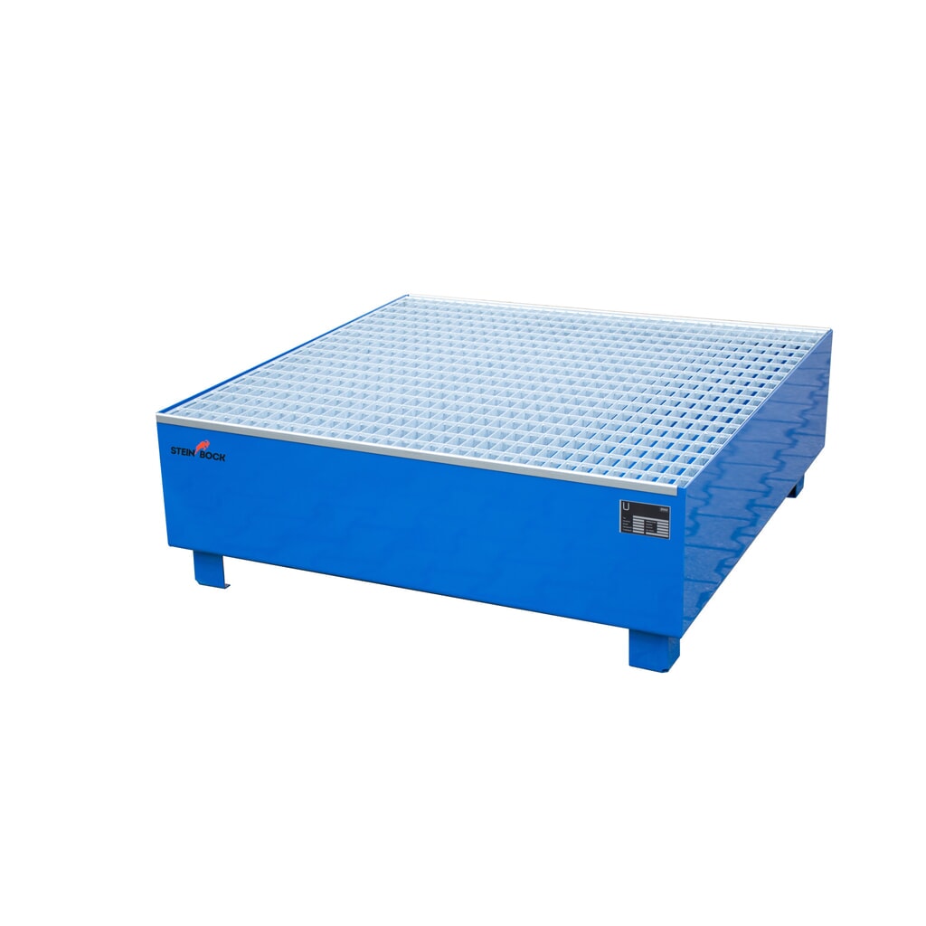 Steinbock® bac de rétention , 4 x 200 l, H x l x P 410 x 1 200 x 1 200 mm, grille incluse, bleu Illustration du produit: Steinbock® bac de rétention , 4 x 200 l, H x l x P 410 x 1 200 x 1 200 mm, grille incluse, bleu