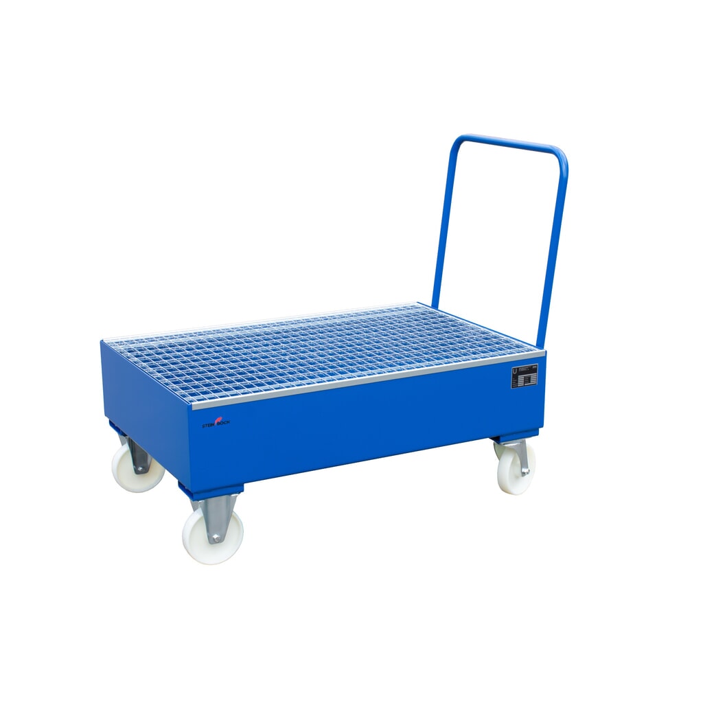 Illustration du produit: Steinbock® bac de rétention en acier pour fûts de 200 litres, mobile, bleu