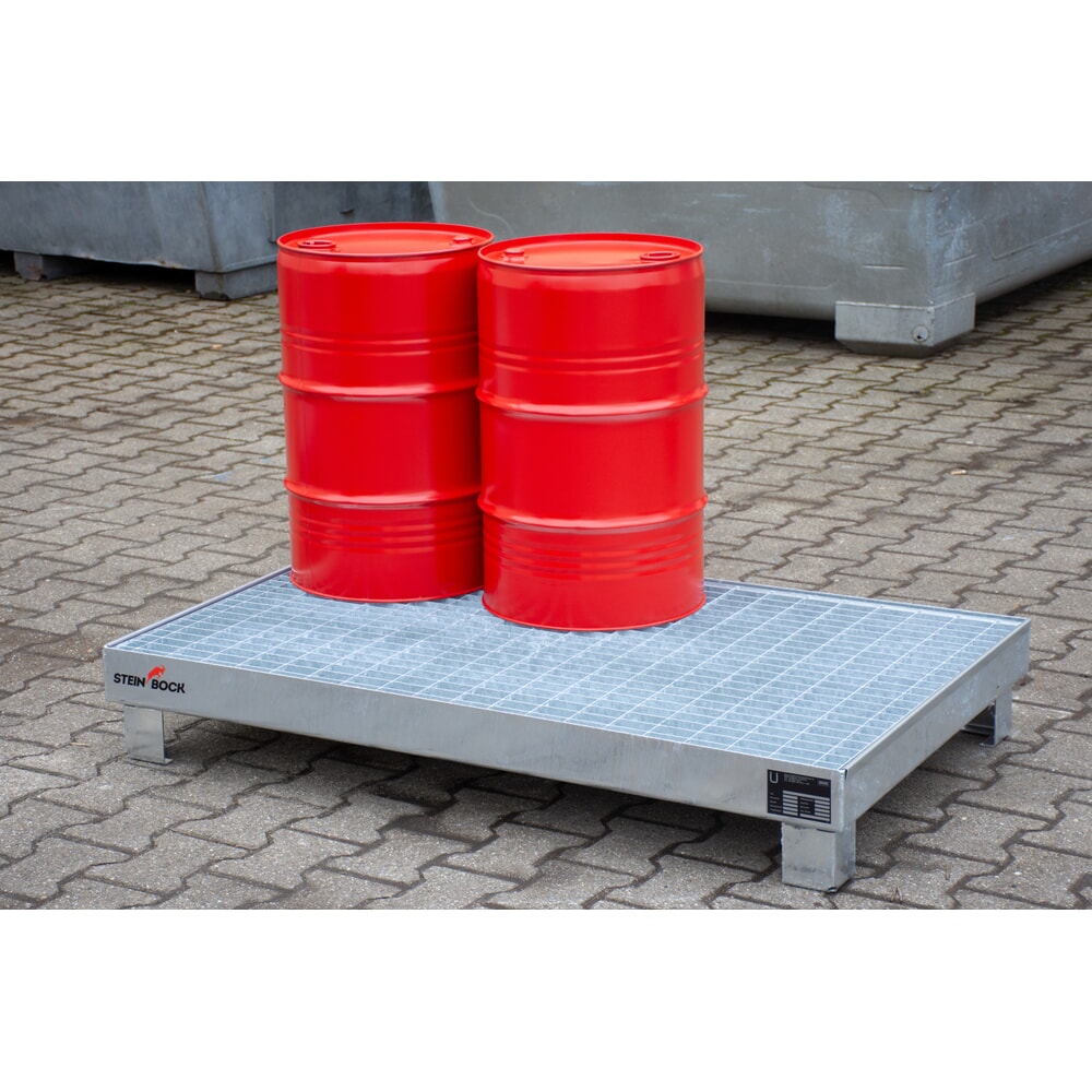 Numéro de l'image du produit 4: Bac de rétention Steinbock® pour 6 fûts de 60 litres, avec caillebotis, galvanisé à chaud