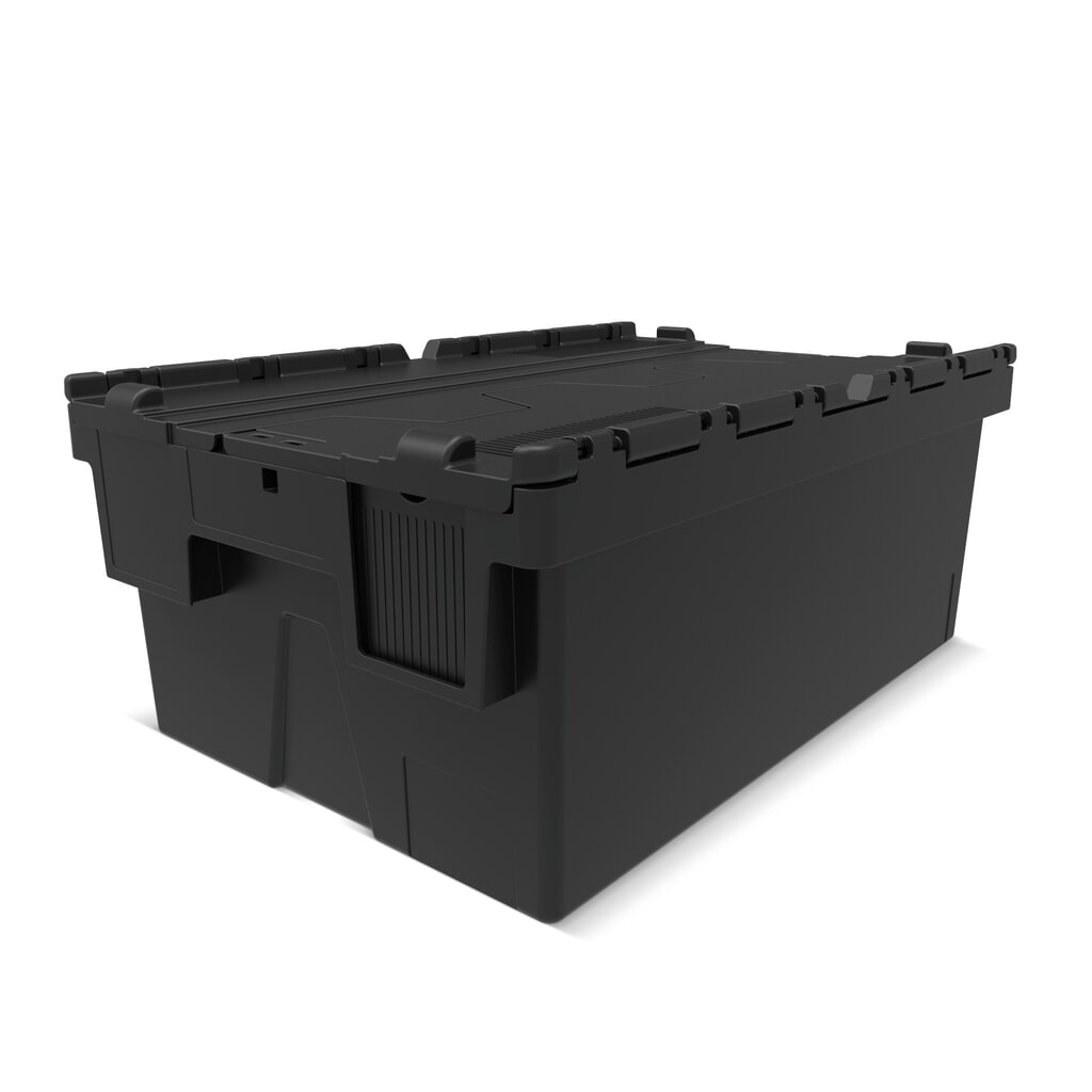Alpha Eurobox en regranulés de PP avec couvercle basculant et rabattable, noir, 40 litres, haut. x larg. x prof. 250 x 600 x 400 mm Illustration du produit: Alpha Eurobox en regranulés de PP avec couvercle basculant et rabattable, noir, 40 litres, haut. x larg. x prof. 250 x 600 x 400 mm
