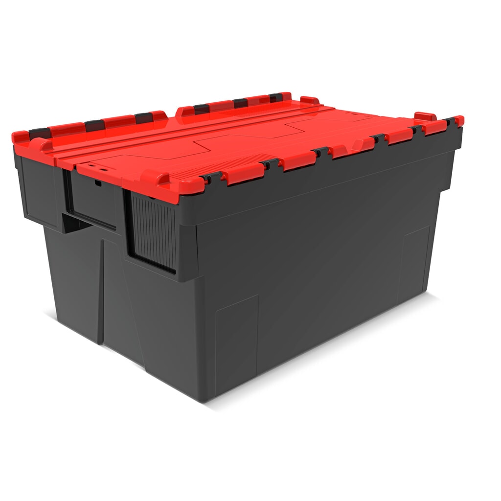 N° de l'image du produit 1 : Alpha Eurobox en regranulés de PP avec couvercle basculant et rabattable, noir/rouge, 56 litres, haut. x larg. x prof. 310 x 600 x 400 mm