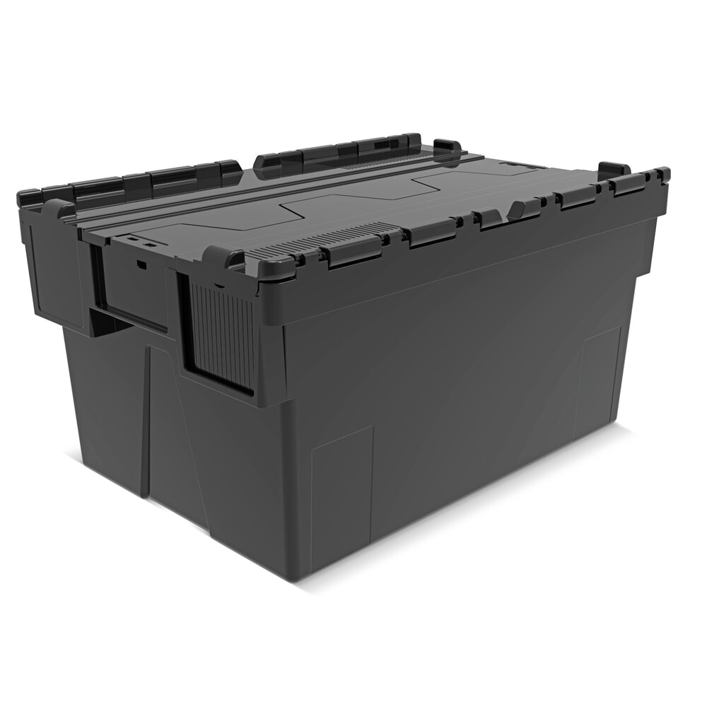 Illustration du produit: Alpha Eurobox en regranulés de PP avec couvercle basculant et rabattable, noir, 56 litres, haut. x larg. x prof. 310 x 600 x 400 mm