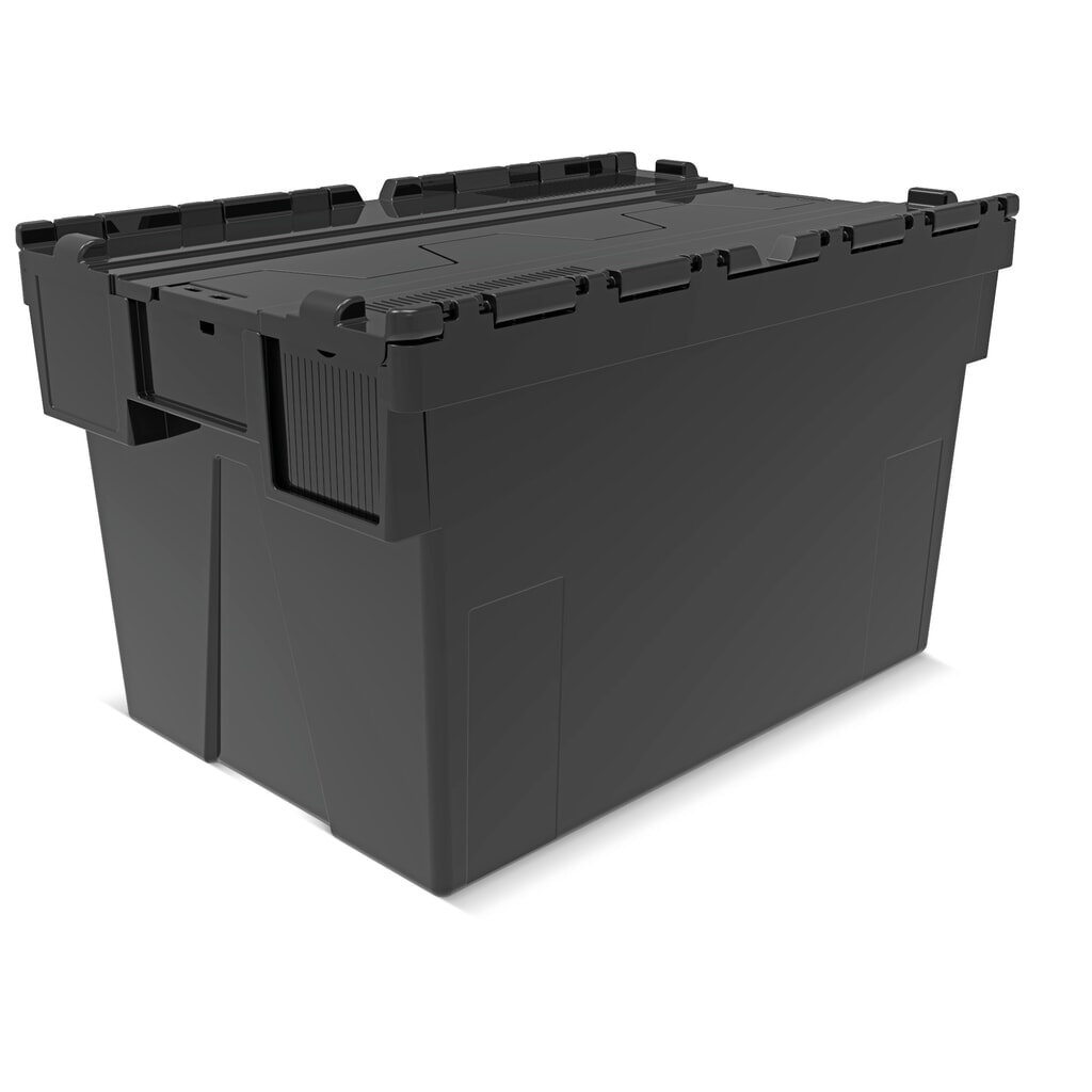 Alpha Eurobox en regranulés de PP avec couvercle basculant et rabattable, noir, 65 litres, haut. x larg. x prof. 365 x 600 x 400 mm Illustration du produit: Alpha Eurobox en regranulés de PP avec couvercle basculant et rabattable, noir, 65 litres, haut. x larg. x prof. 365 x 600 x 400 mm