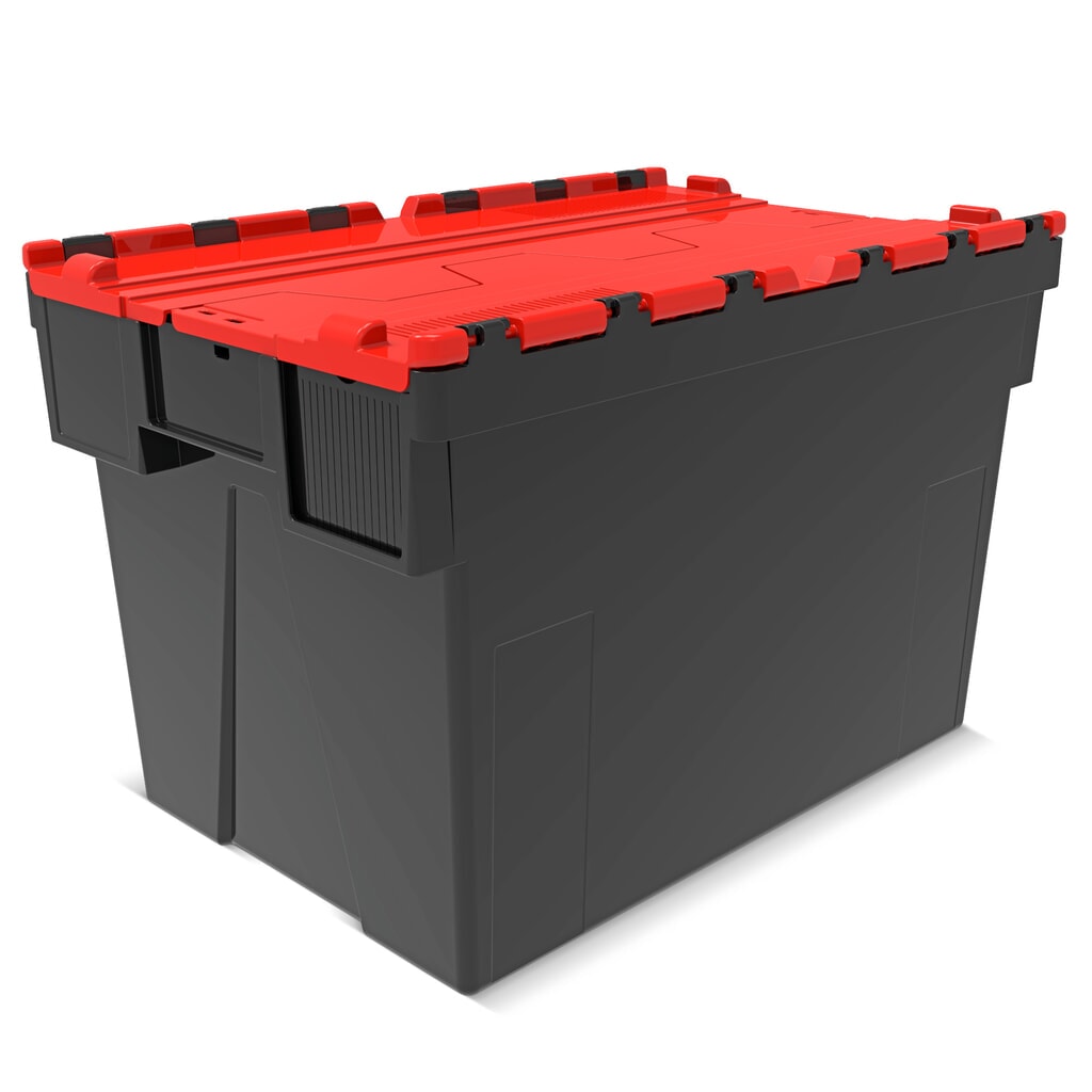 Illustration du produit: Alpha Eurobox en regranulés de PP avec couvercle basculant et rabattable, noir/rouge, 77 litres, haut. x larg. x prof. 400 x 600 x 400 mm