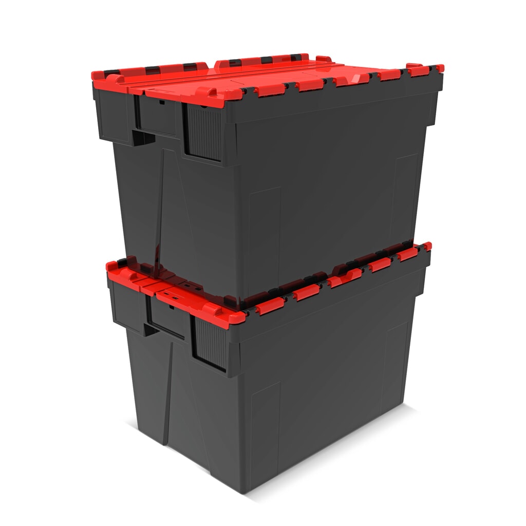 Alpha Eurobox en regranulés de PP avec couvercle basculant et rabattable, noir/rouge, 77 litres, haut. x larg. x prof. 400 x 600 x 400 mm N° de l'image du produit 7 : Alpha Eurobox en regranulés de PP avec couvercle basculant et rabattable, noir/rouge, 77 litres, haut. x larg. x prof. 400 x 600 x 400 mm
