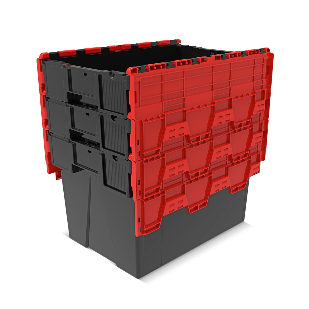 N° de l'image du produit 8 : Alpha Eurobox en regranulés de PP avec couvercle basculant et rabattable, noir/rouge, 77 litres, haut. x larg. x prof. 400 x 600 x 400 mm
