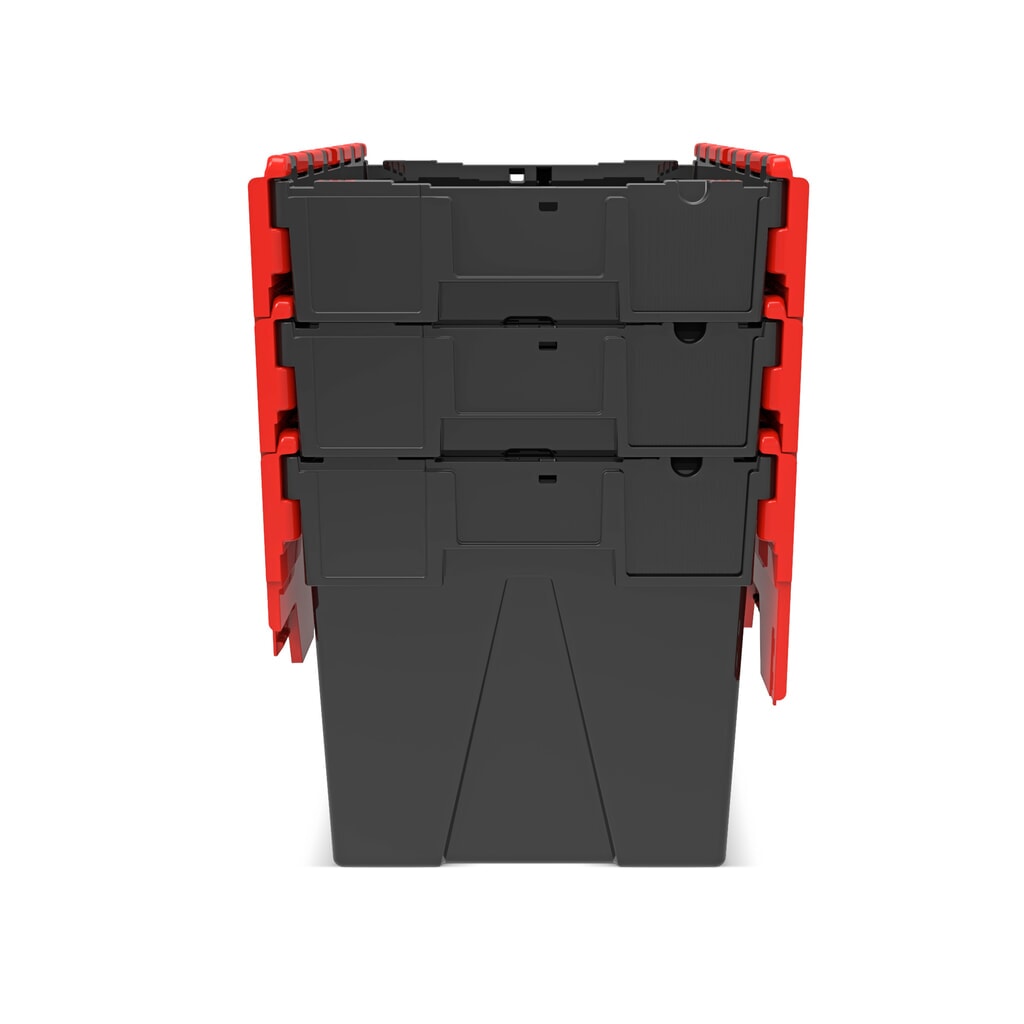 N° de l'image du produit 9 : Alpha Eurobox en regranulés de PP avec couvercle basculant et rabattable, noir/rouge, 77 litres, haut. x larg. x prof. 400 x 600 x 400 mm