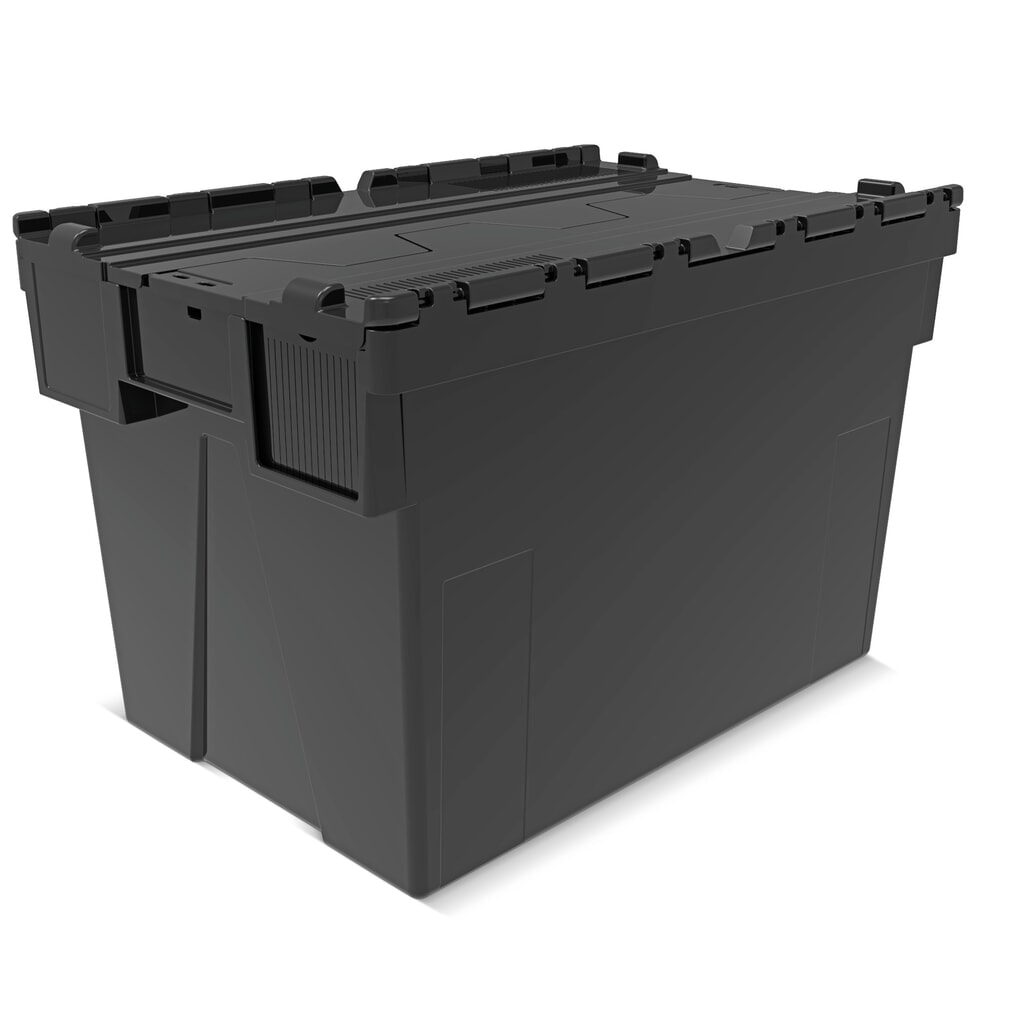 Alpha Eurobox en regranulés de PP avec couvercle basculant et rabattable, noir, 77 litres, haut. x larg. x prof. 400 x 600 x 400 mm Illustration du produit: Alpha Eurobox en regranulés de PP avec couvercle basculant et rabattable, noir, 77 litres, haut. x larg. x prof. 400 x 600 x 400 mm