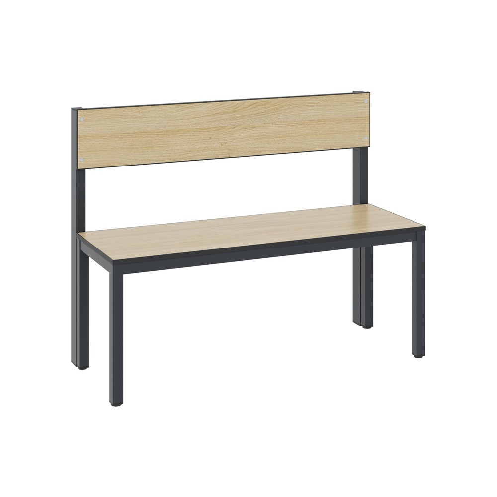 Numéro de l'image du produit 1: Banc pour vestiaire C+P Basic Plus, longueur 1 000 mm, utilisable d’un seul côté, avec dossier, gris-noir/chêne Sereno