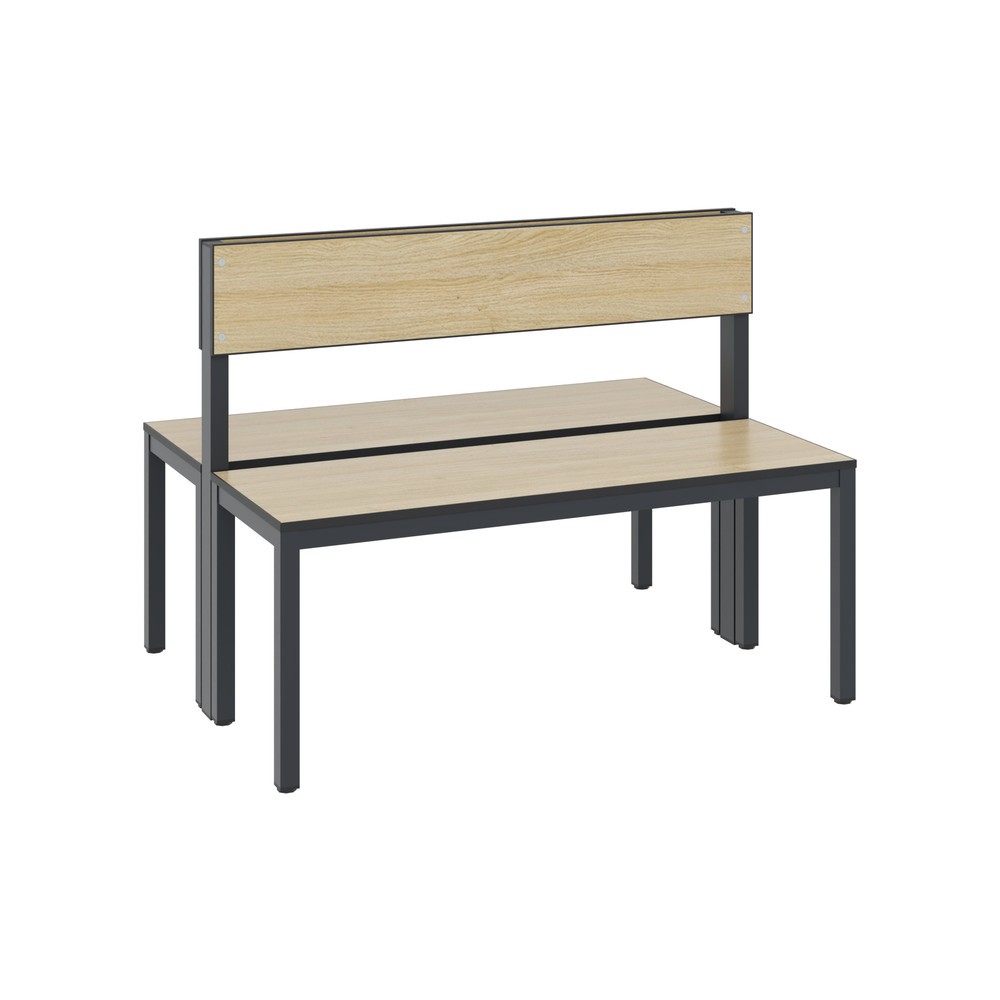 Numéro de l'image du produit 1: Banc pour vestiaire C+P Basic Plus, longueur 1 000 mm, utilisable des deux côtés, avec dossier, gris-noir/chêne Sereno
