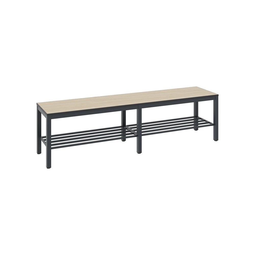 N° de l'image du produit 1 : Banc pour vestiaire C+P Basic Plus, longueur 1 500 mm, avec râtelier range-chaussures, gris-noir / chêne Sereno