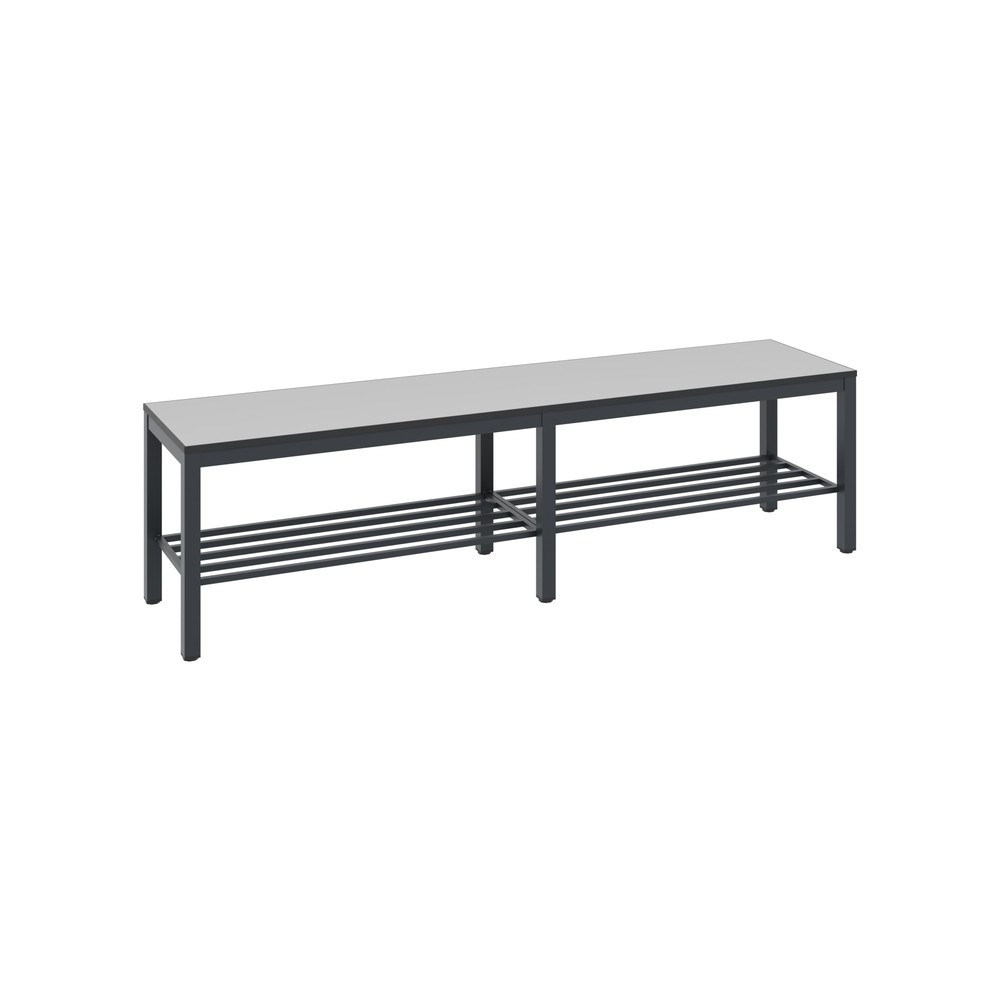 N° de l'image du produit 1 : Banc pour vestiaire C+P Basic Plus, longueur 1 500 mm, avec râtelier range-chaussures, gris-noir / gris-argent