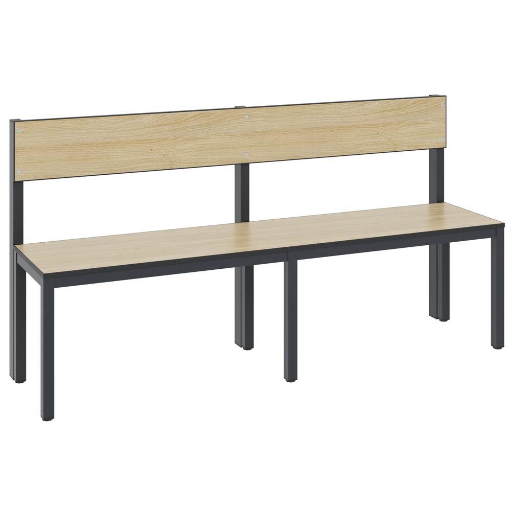 Numéro de l'image du produit 1: Banc pour vestiaire C+P Basic Plus, longueur 1 500 mm, utilisable d’un seul côté, avec dossier, gris-noir/chêne Sereno