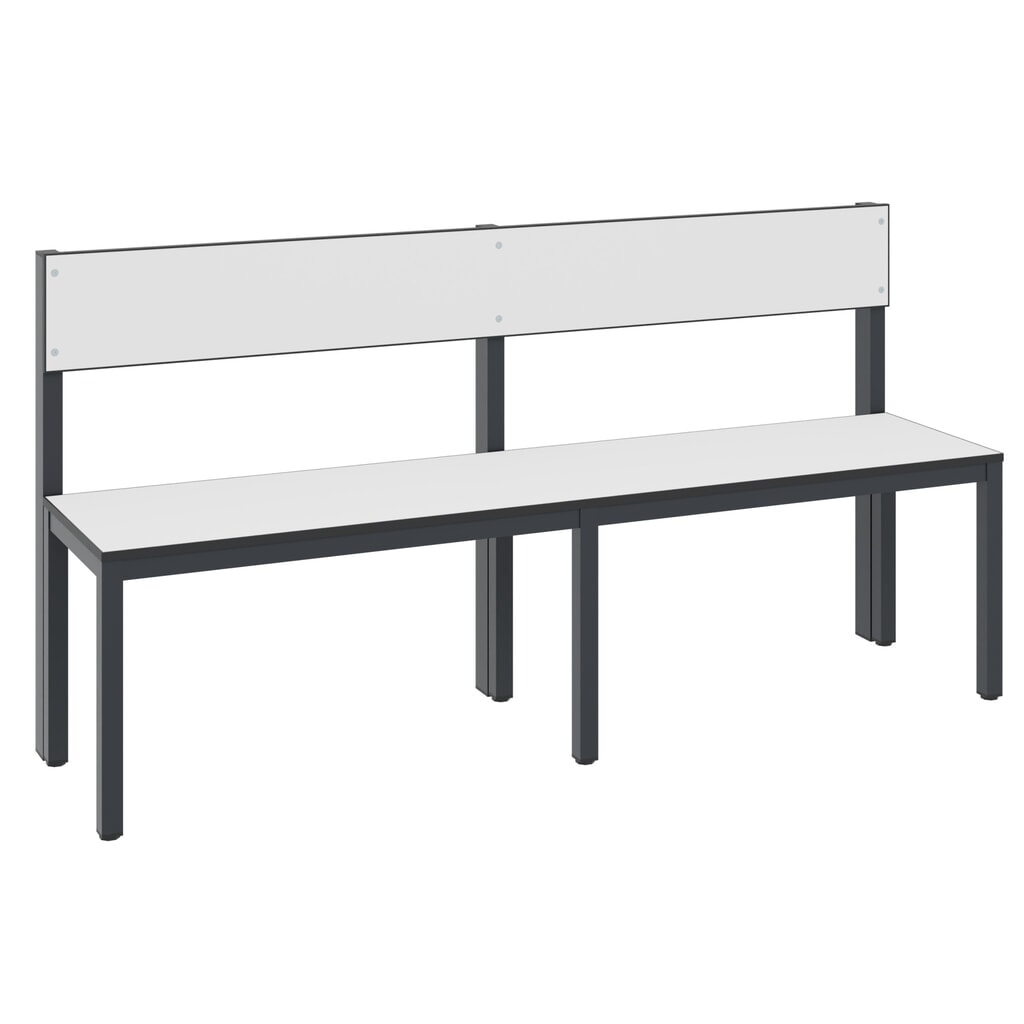 N° de l'image du produit 1 : Banc pour vestiaire C+P Basic Plus, longueur 1 500 mm, utilisable d’un seul côté, avec dossier, gris-noir/blanc
