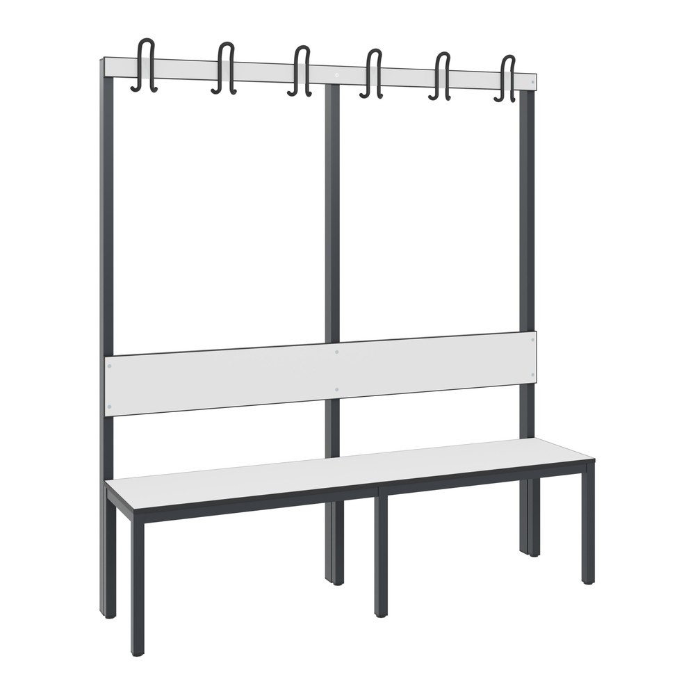 Numéro de l'image du produit 1: Banc pour vestiaire C+P Basic Plus, longueur 1 500 mm, utilisable d’un seul côté, avec dossier, 6 crochets doubles, gris-noir / chêne Sereno