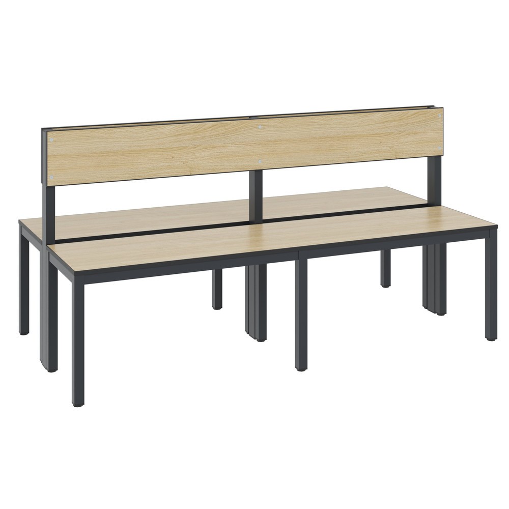Numéro de l'image du produit 1: Banc pour vestiaire C+P Basic Plus, longueur 1 500 mm, utilisable des deux côtés, avec dossier, gris-noir/chêne Sereno