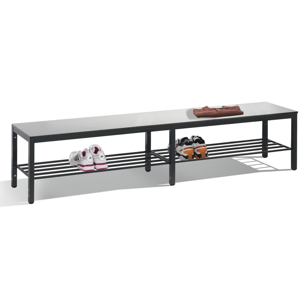 N° de l'image du produit 1 : Banc pour vestiaire C+P Basic Plus, longueur 1 960 mm, avec râtelier range-chaussures, gris-noir / gris-argent