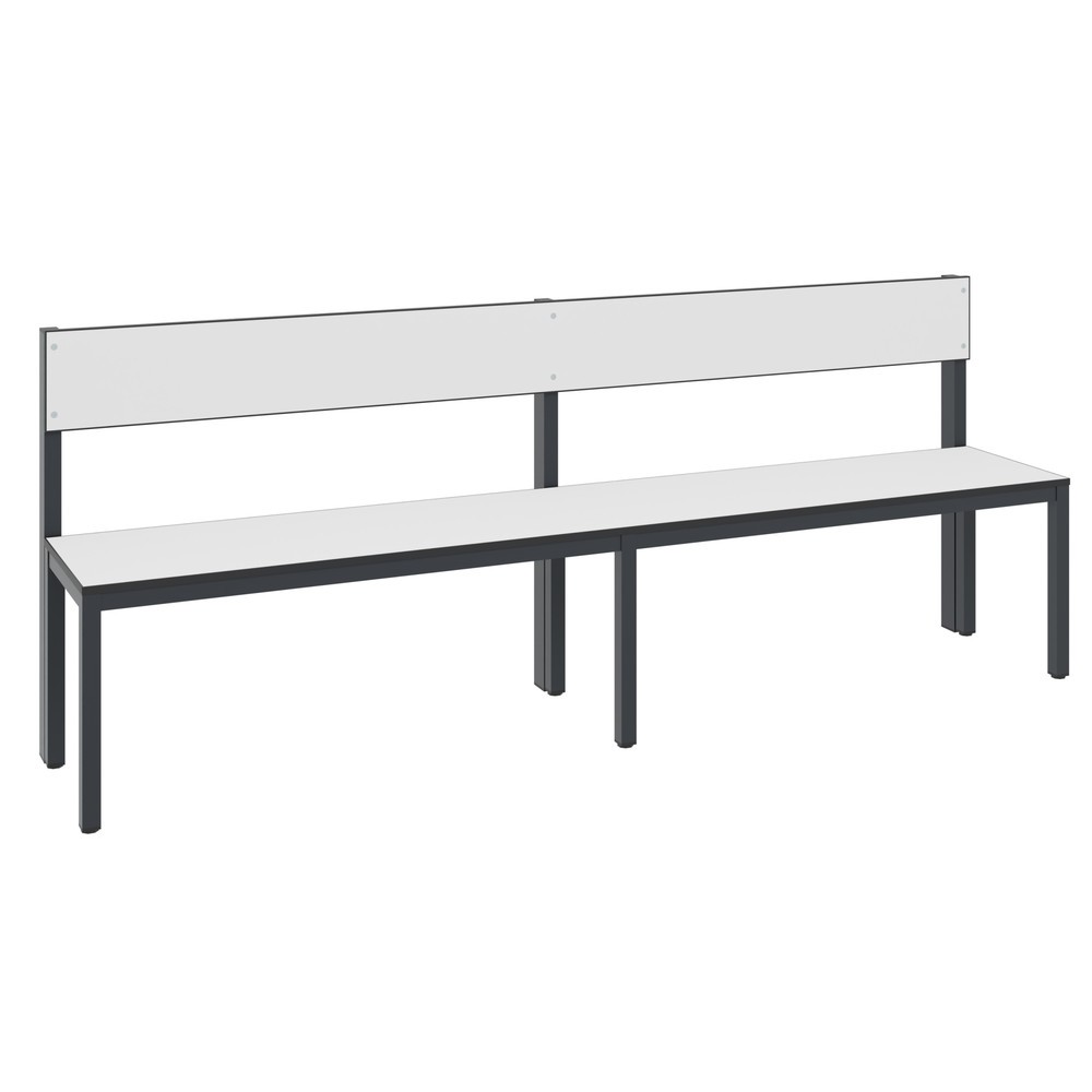 Numéro de l'image du produit 1: Banc pour vestiaire C+P Basic Plus, longueur 1 960 mm, utilisable d’un seul côté, avec dossier, gris-noir/blanc