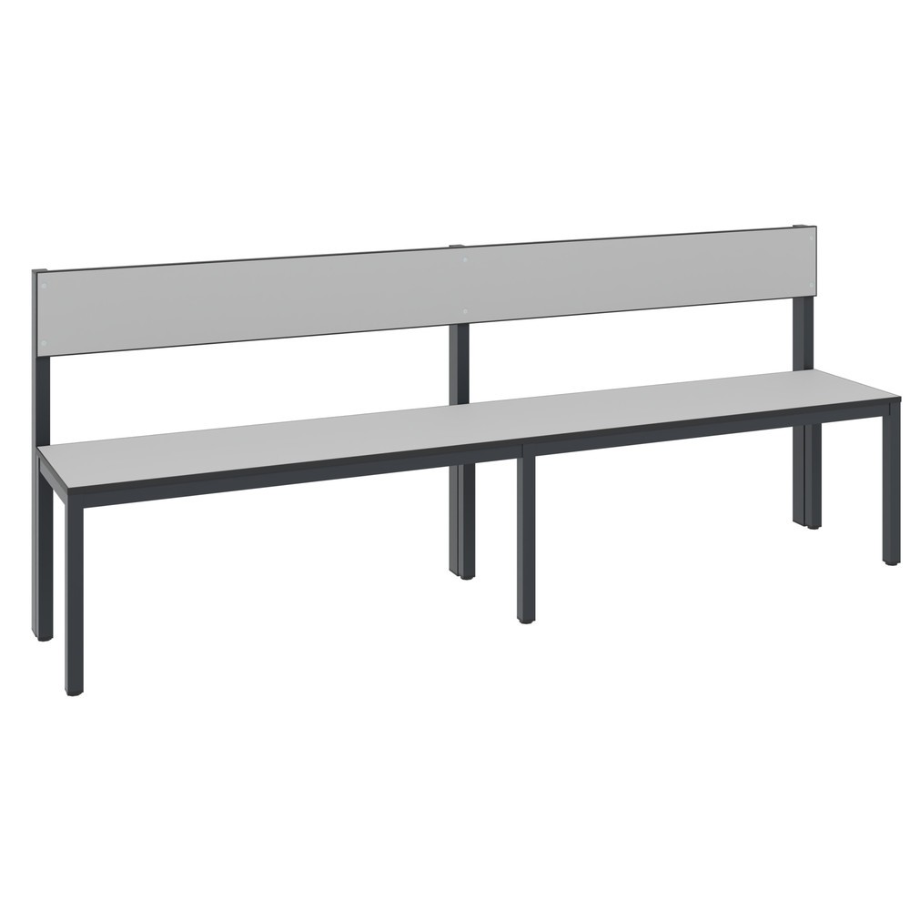 Numéro de l'image du produit 1: Banc pour vestiaire C+P Basic Plus, longueur 1 960 mm, utilisable d’un seul côté, avec dossier, gris-noir/gris-argent