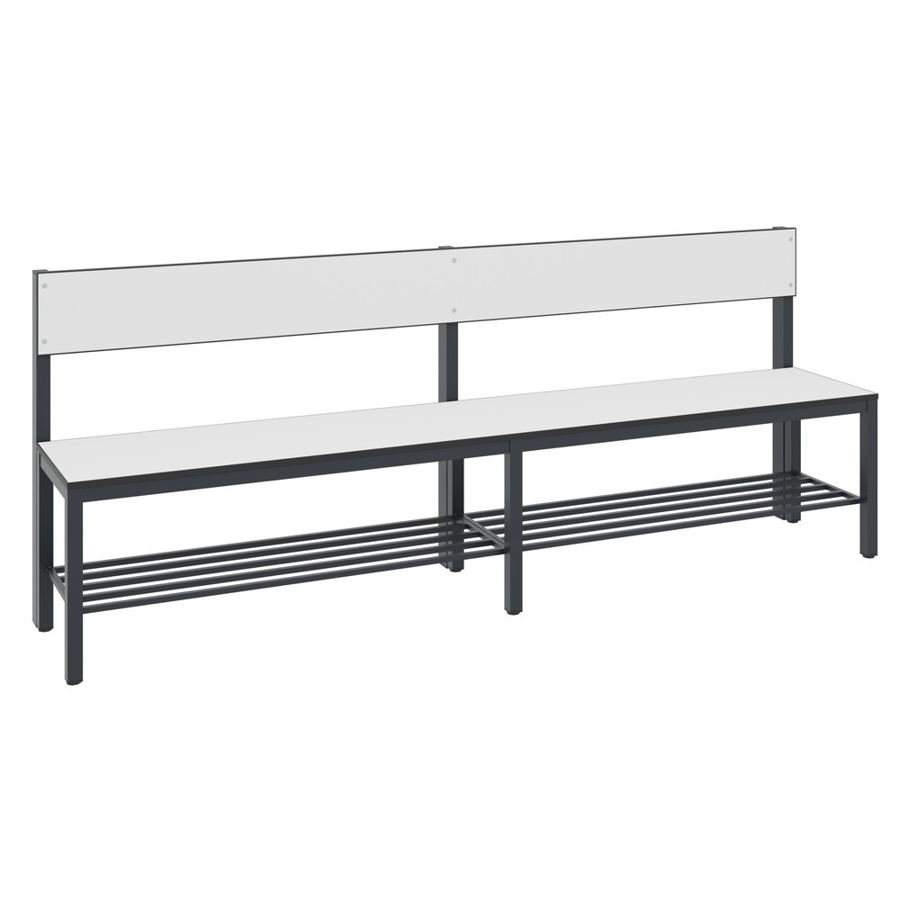 Numéro de l'image du produit 1: Banc pour vestiaire C+P Basic Plus, longueur 1 960 mm, utilisable d’un seul côté, avec dossier, avec râtelier range-chaussures, gris-noir/blanc
