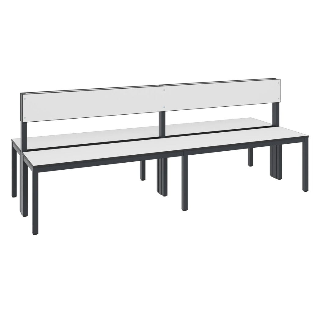 N° de l'image du produit 1 : Banc pour vestiaire C+P Basic Plus, longueur 1 960 mm, utilisable des deux côtés, avec dossier, gris-noir/blanc