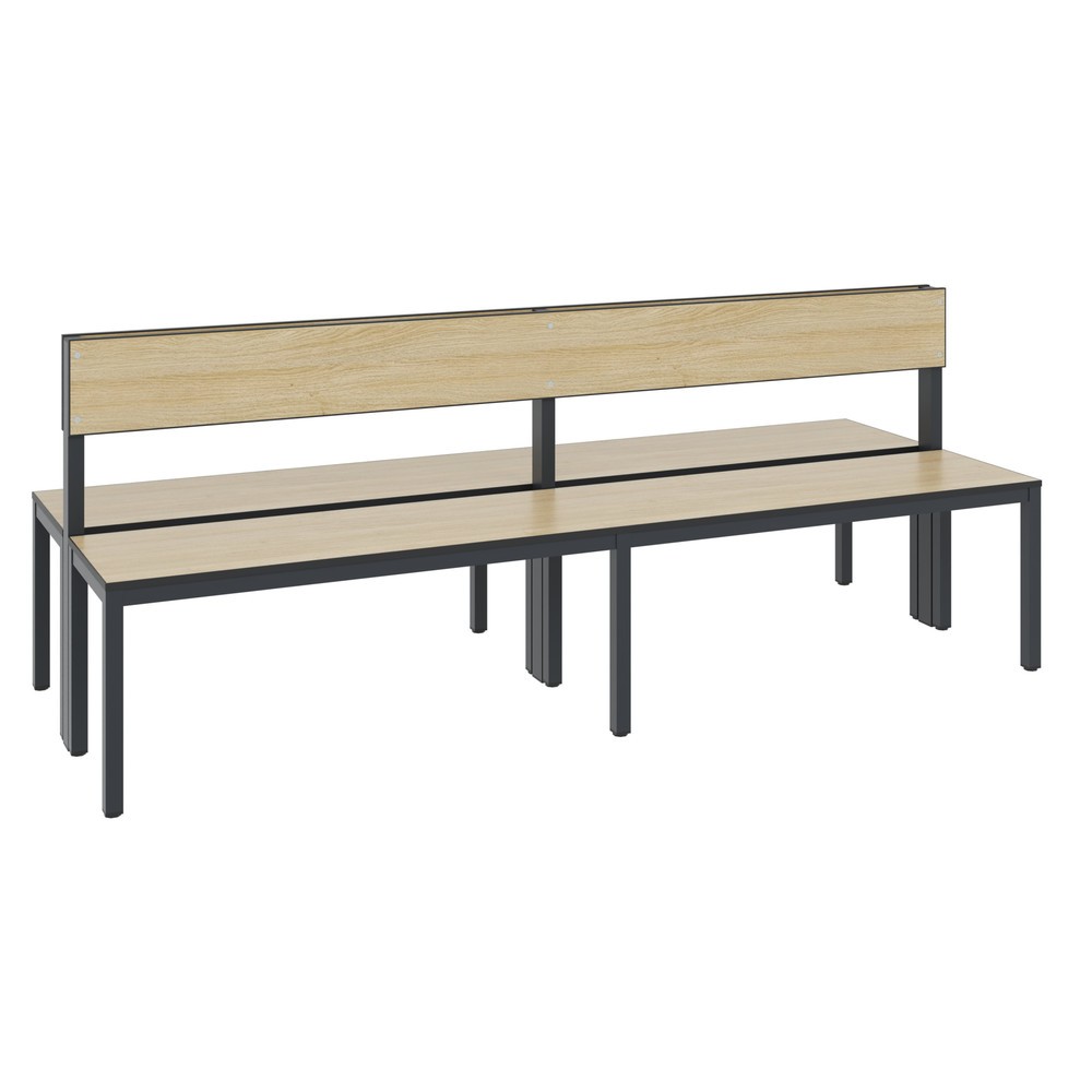 Numéro de l'image du produit 1: Banc pour vestiaire C+P Basic Plus, longueur 1 960 mm, utilisable des deux côtés, avec dossier, gris-noir/chêne Sereno