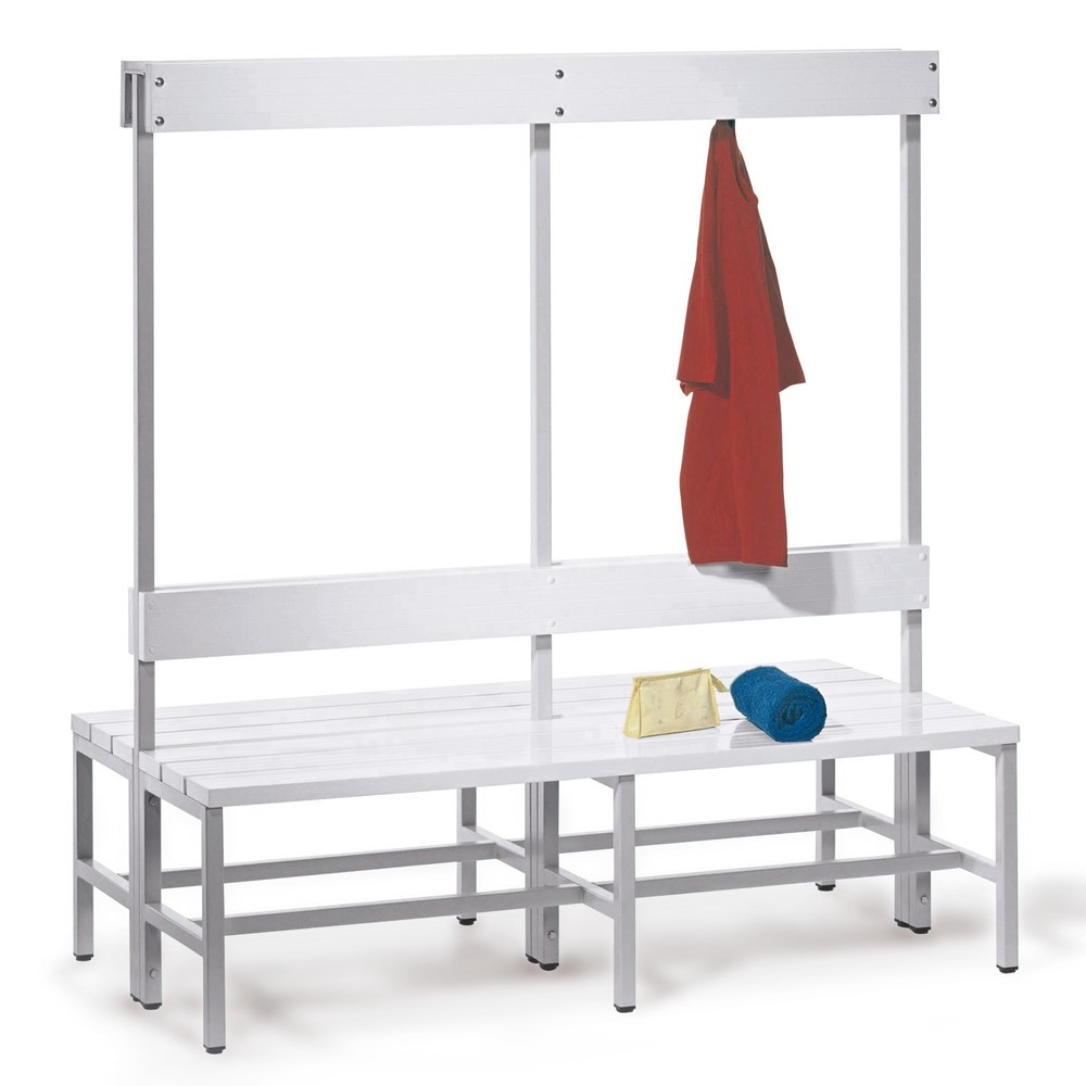 Illustration du produit: Banc pour vestiaire PAVOY, bilatéral avec baguette à crochets, longueur 1 500 mm, sans porte-chaussure, jaune zinc