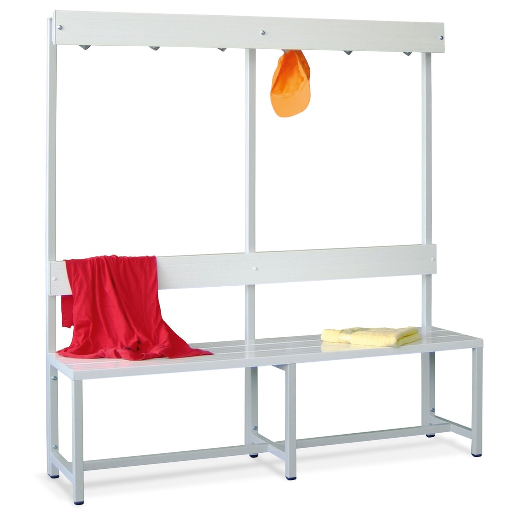 N° de l'image du produit 1 : Banc pour vestiaire PAVOY avec baguette à crochets, longueur 1 000 mm, sans porte-chaussure, bleu gentiane