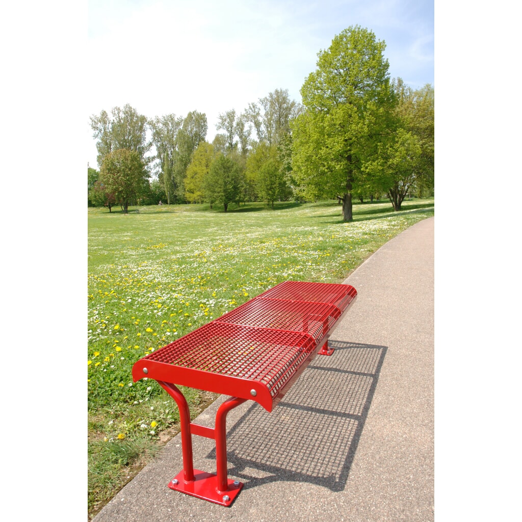 Banquette en treillis métallique Ergolax, 3 sièges, sans dossier, avec fixation par bride, gris terre d'ombre N° de l'image du produit 2 : Banquette en treillis métallique Ergolax, 3 sièges, sans dossier, avec fixation par bride, gris terre d'ombre