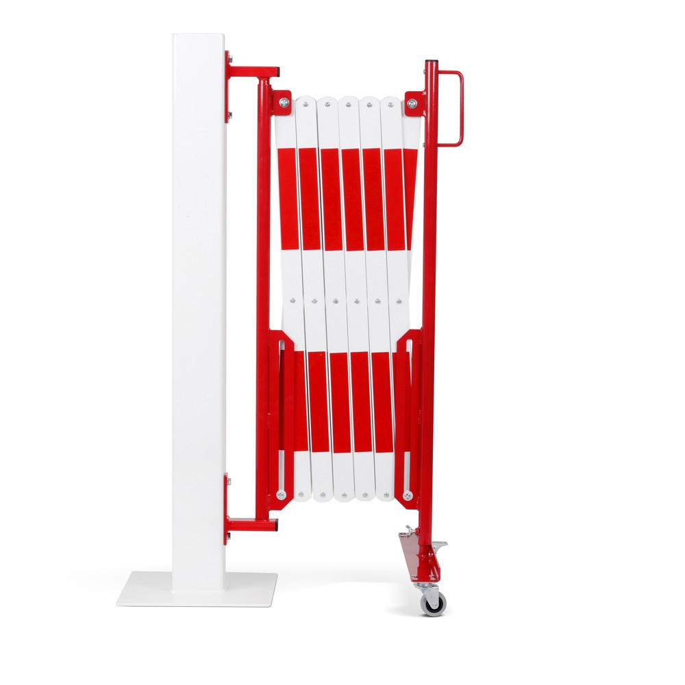 Numéro de l'image du produit 1: Barrière extensible dancop, roues d'un côté, montage mural, largeur 4 000 mm, rouge/blanc