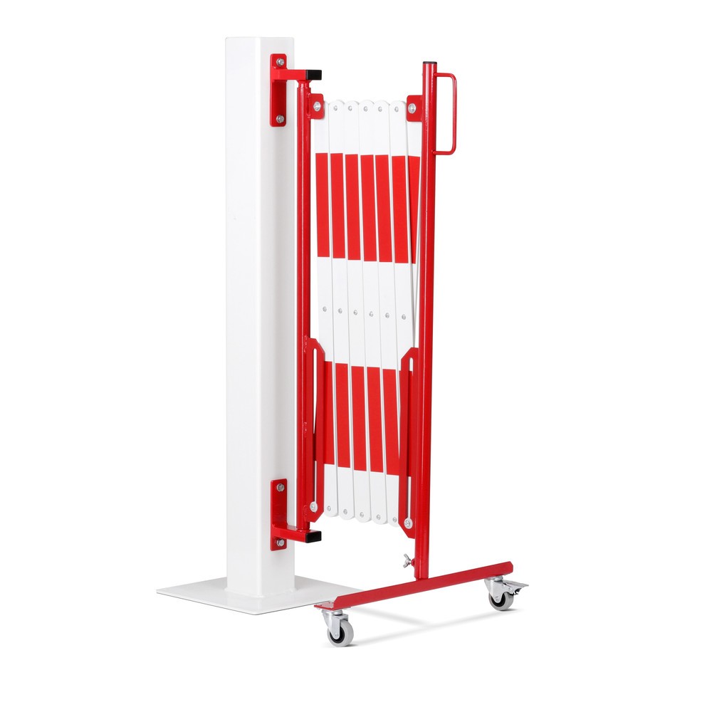 Numéro de l'image du produit 2: Barrière extensible dancop, roues d'un côté, montage mural, largeur 4 000 mm, rouge/blanc